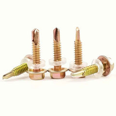 500 Pcs Hex Head Self Tapping Screw Set — Galvanized Drill-Tail Screws with Washers for Metal Wood & Plastic - 500pcs