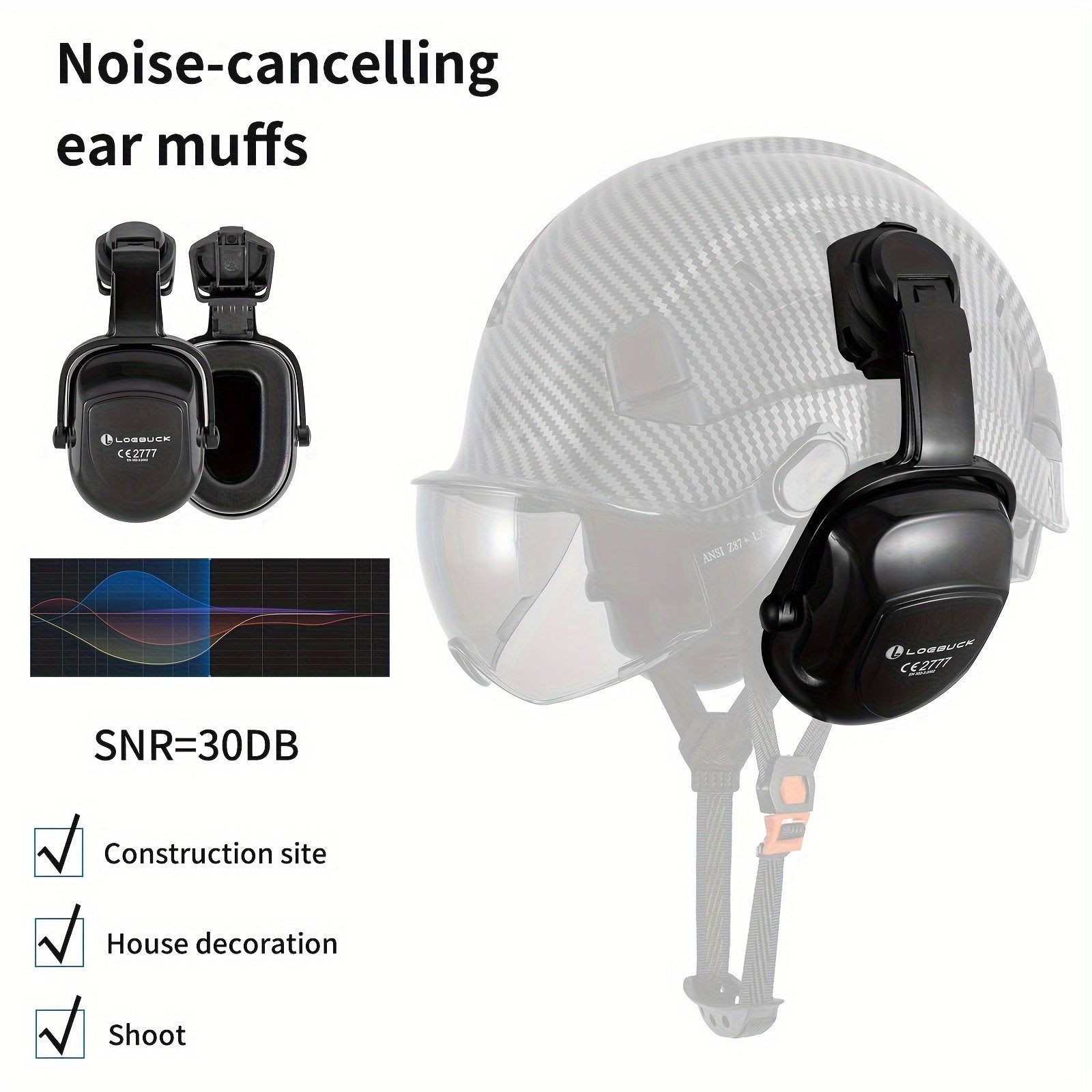 Carbon Fiber Pattern Safety Helmet with Visor, Earmuffs by Snagg A Safety Helmet