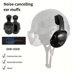 Carbon Fiber Pattern Safety Helmet with Visor, Earmuffs by Snagg A Safety Helmet