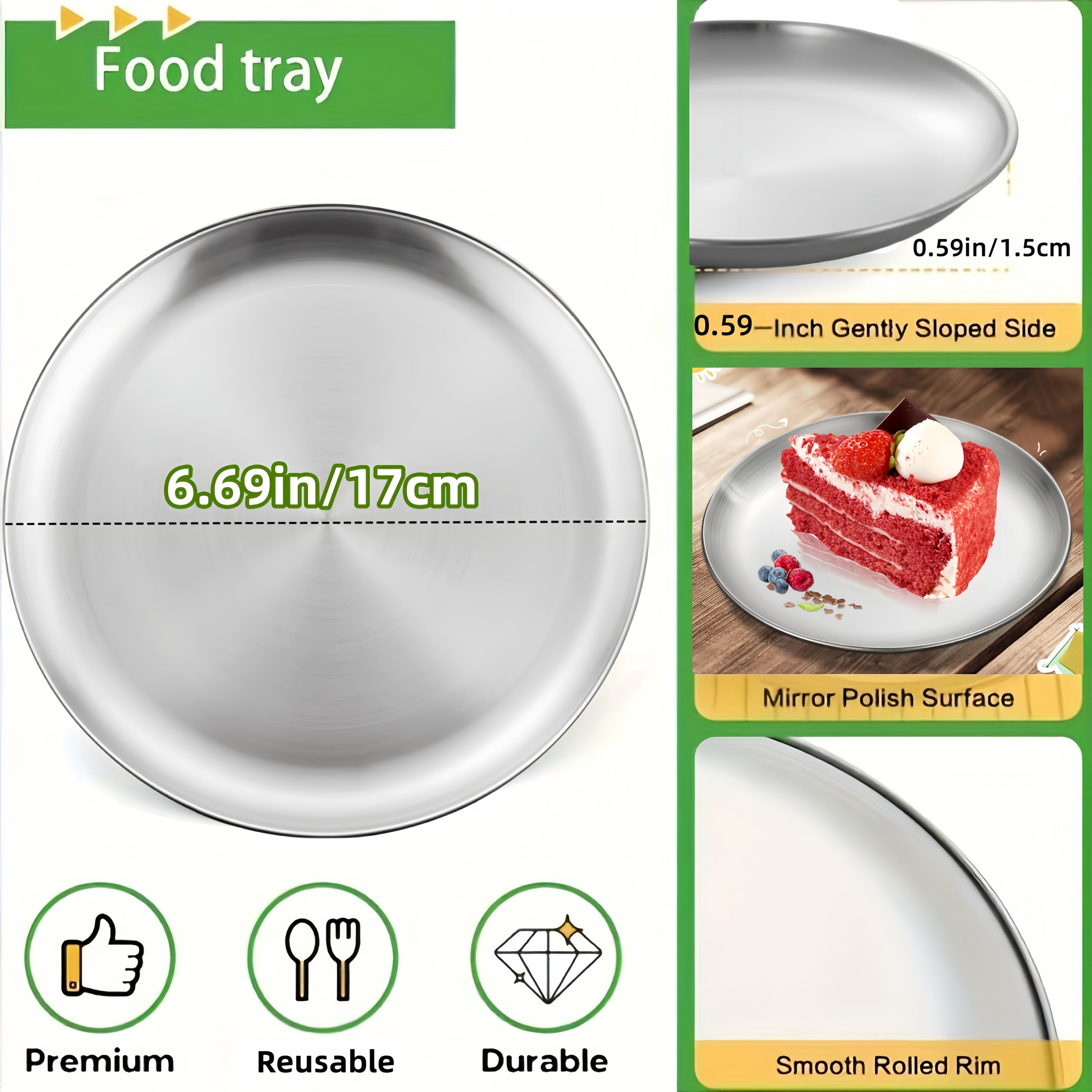 Stainless Steel Cake Plates Matte 17cm Reusable Party Set by Snagg A Plate