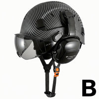 Carbon Fiber Pattern Safety Helmet with Visor, Earmuffs by Snagg A Safety Helmet
