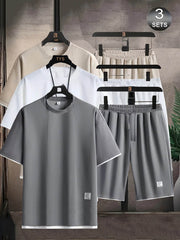 6pcs Waffle Men’s Pajama Set – Short Sleeve & Shorts Multi-Piece Homewear - SnaggIt