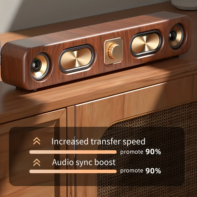 Retro Wood Grain Soundbar – Dual Wireless Speakers with USB, Card Slot & Mic Input by Snagg A Portable Speaker