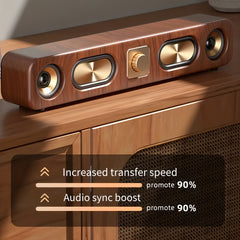 Retro Wood Grain Soundbar – Dual Wireless Speakers with USB, Card Slot & Mic Input by Snagg A Portable Speaker