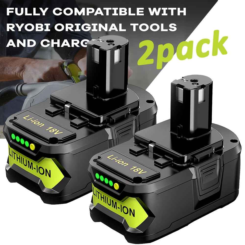 2 Pack 18V 8.0Ah Lithium-Ion Batteries – High Capacity, Rechargeable, Compatible with 18V ONE+ Tools
