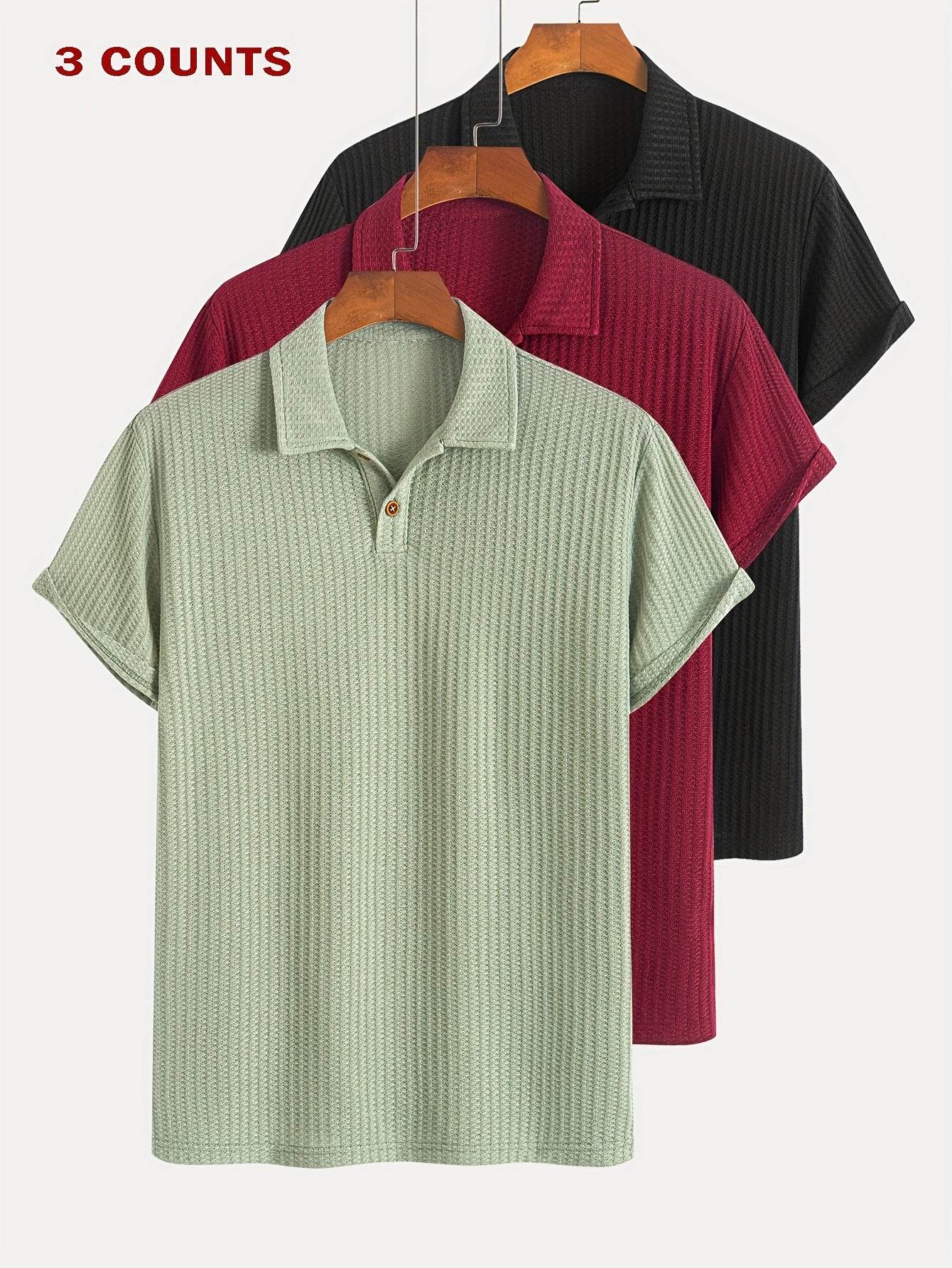 3-Pack Men’s Summer Jacquard Knit Polo Shirts – Sporty Casual Style - SnaggIt
