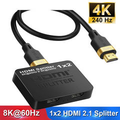 4K@240Hz / 8K HDMI 2.1 Splitter 1-in-2-out – Distributor Box for Two Screens, PC, Projector & PS5