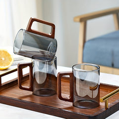 Glass Cup Set With Wooden Handle 4 Or 6 Pack Home Tea Cups by Snagg A Cup