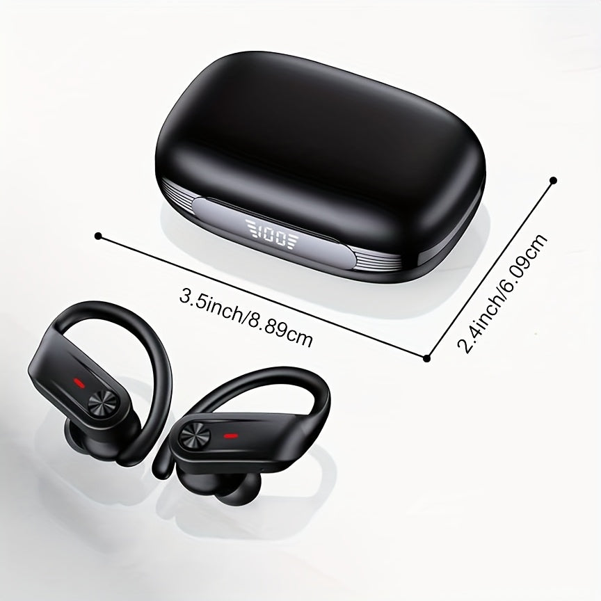 Wireless Earbuds 5.4 Headphones Sports, 75H Stereo Deep Bass Over-Ear with Earhooks, 4 ENC Mic, LED Display for Running Workout Exercise Gym, Exercise Audio Gear, Ergonomic Fit, Premium Audio, Noise Isolation, Music Lovers by Snagg An EarBud
