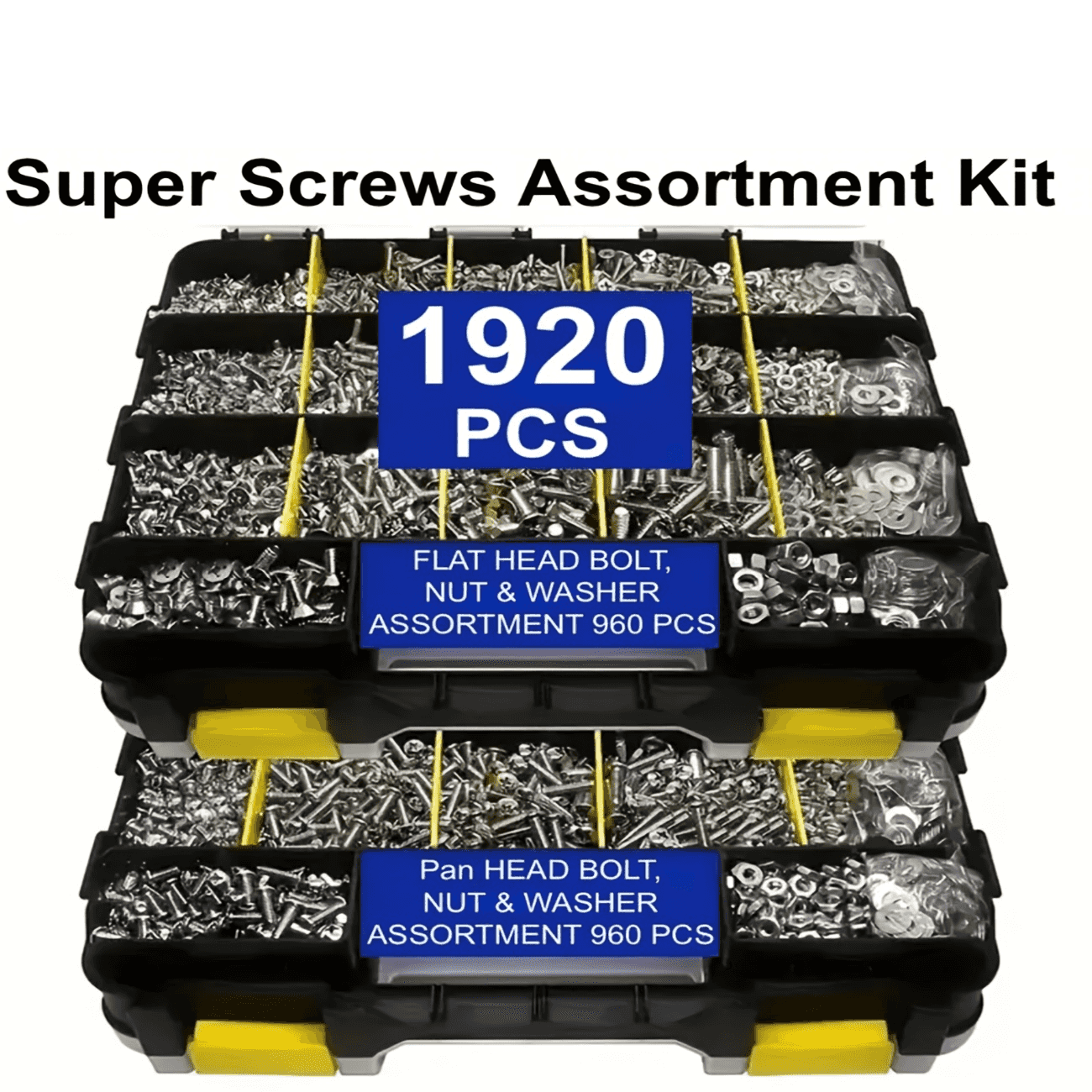 1920pcs Nut and Bolt Assortment Kit Stainless Steel Phillips Pan Head & Countersunk Bolts with Double-Sided Toolbox