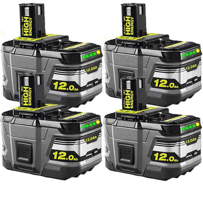 4 Pack 18 V 12.0 Ah Lithium-Ion Batteries — High Capacity Replacement for Ryobi ONE+ Cordless Tools - 12 000 mAh