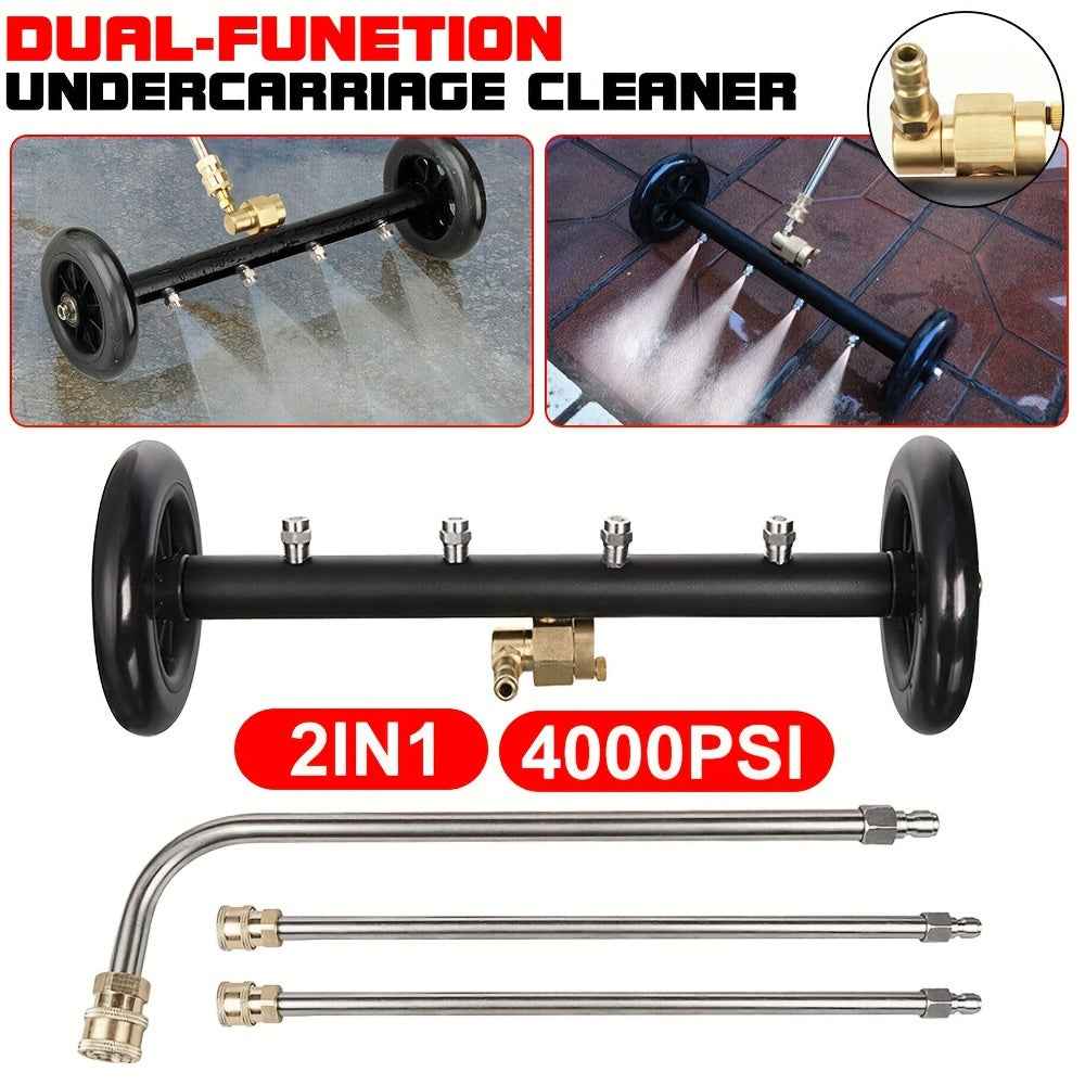 2 in 1 4000PSI Pressure Washer Spray Broom – Car Chassis & Undercarriage Cleaner Attachment - Black - Power Tools Gadget