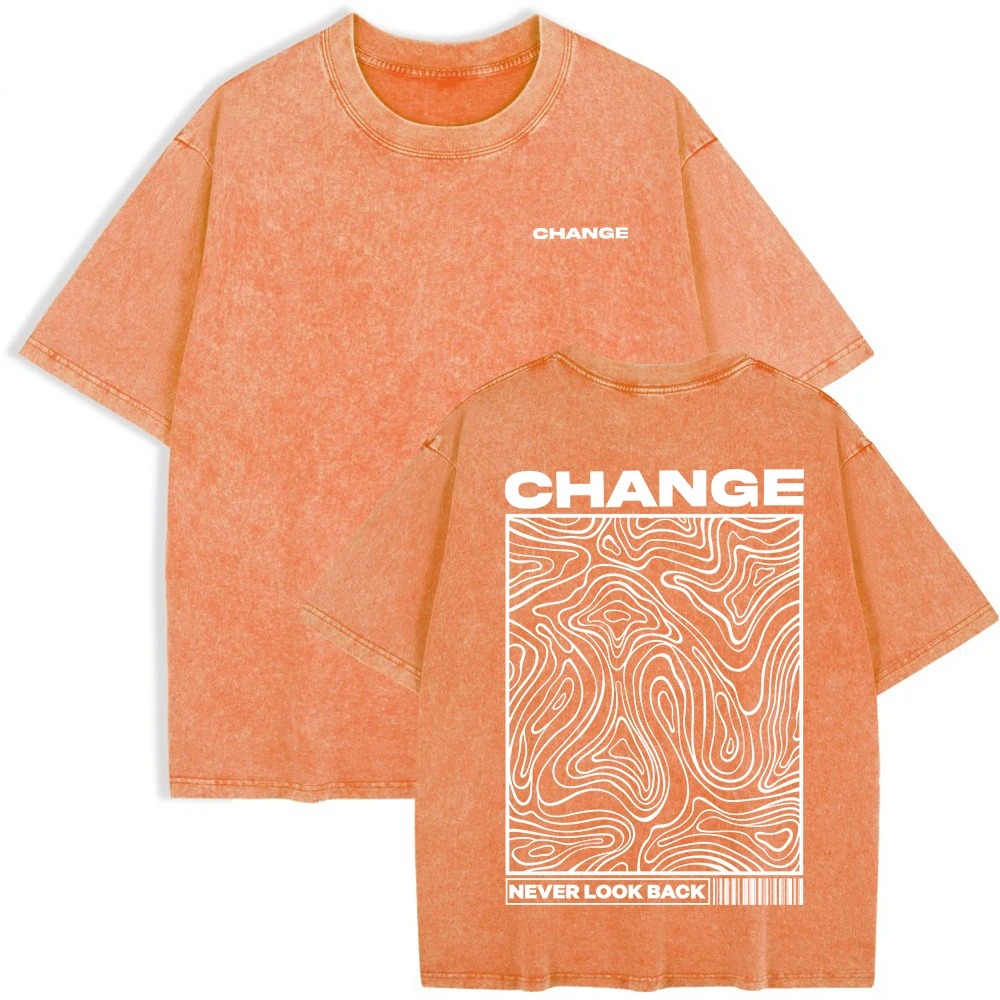Women's "Change, Never Look Back" Washed T-Shirt | Cotton Oversize Summer Casual O-Neck Top