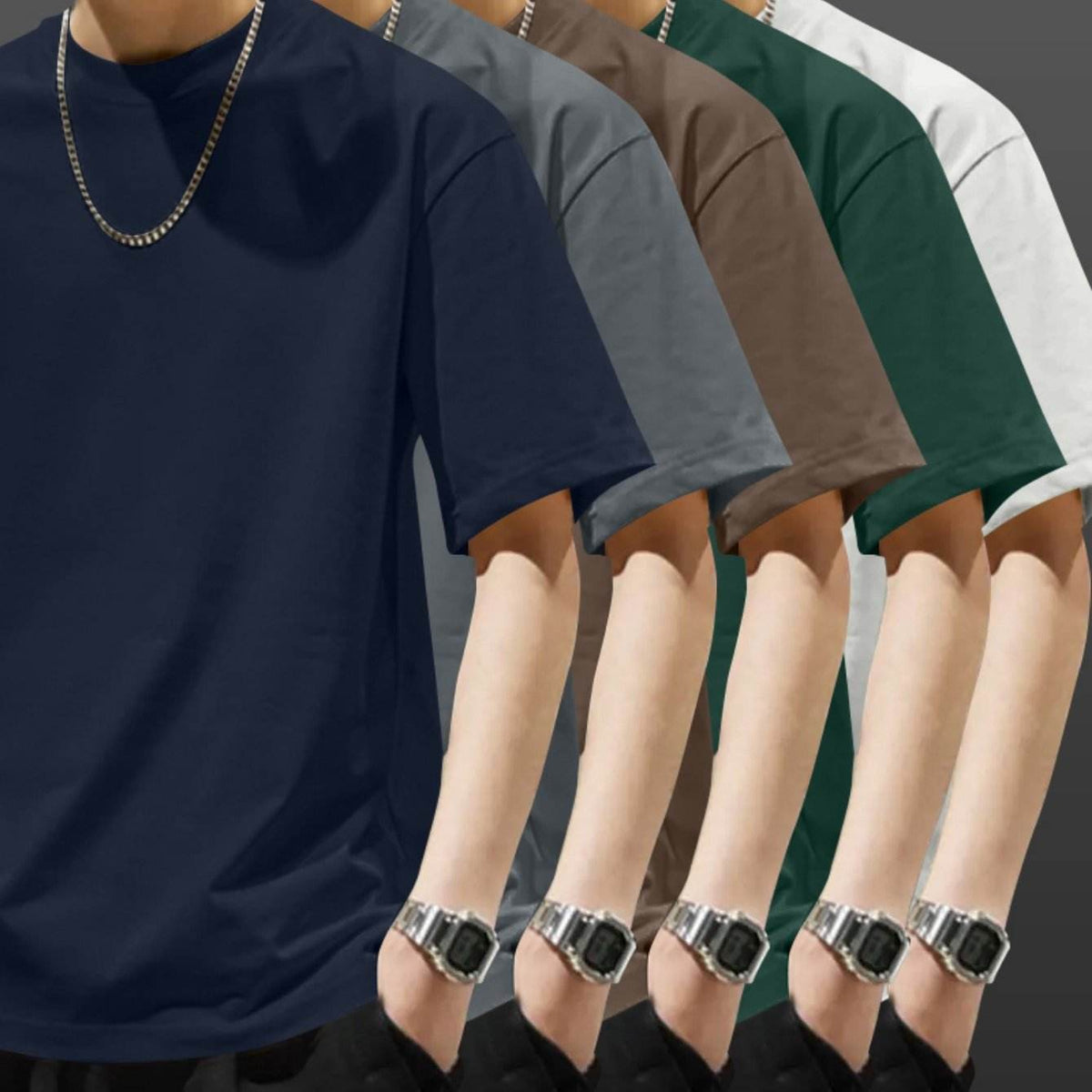 5pcs Heavyweight Men’s Cotton T-Shirts – Minimalist Solid Color Pack - SnaggIt