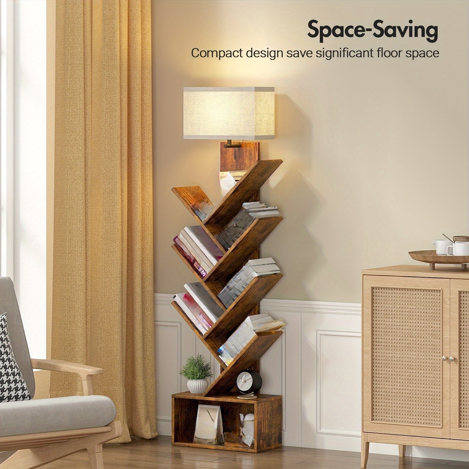 Wooden Shelf Bookcase With 3 Color Adjustable Lamp by Snagg A Floor Lamp