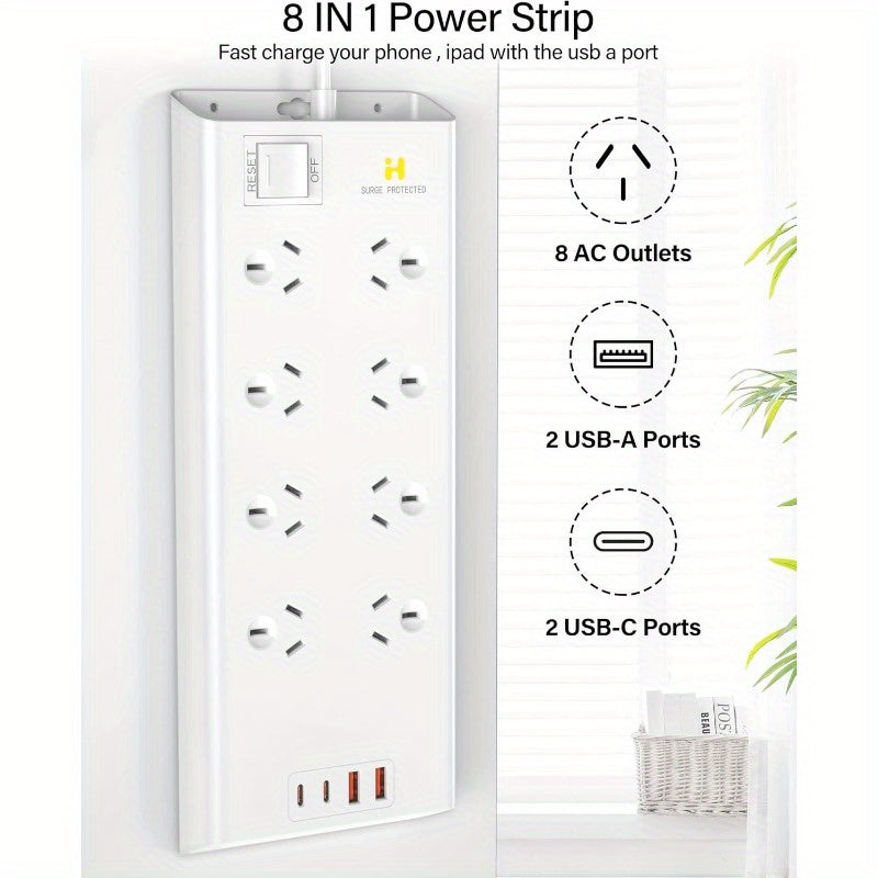 120W Powerboard with 8 Outlets & USB | Fast Charging Surge Protector (1.8m) by Snagg An Extension Cable