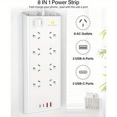 120W Powerboard with 8 Outlets & USB | Fast Charging Surge Protector (1.8m) by Snagg An Extension Cable