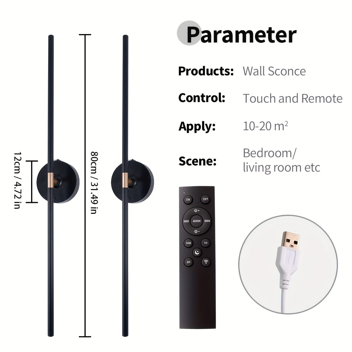 31.5" Battery-Powered Wall Sconce Wireless 360° by Snagg A Wall Light