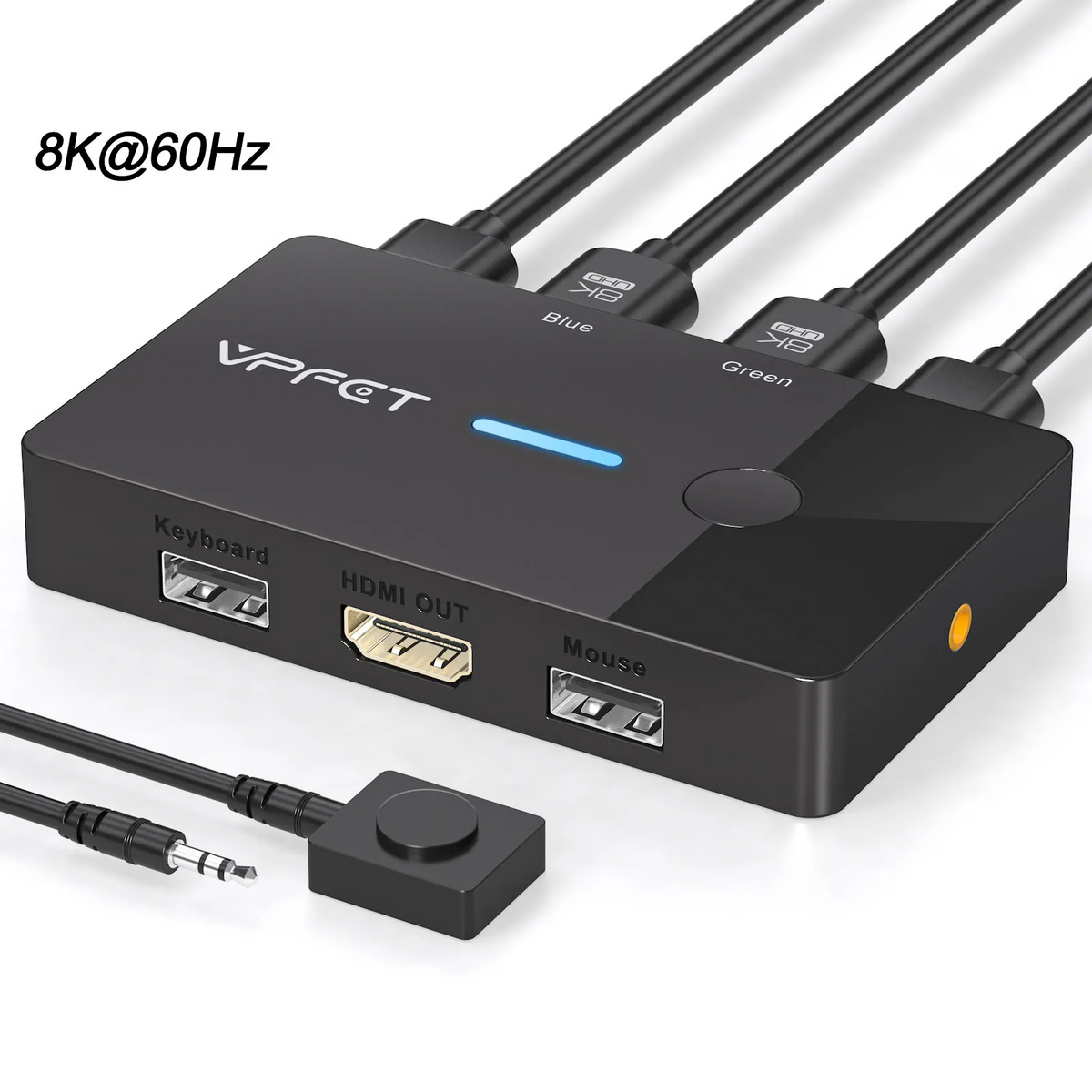 4K@60Hz HDMI KVM Switch 2-in-1 – 2 Computers, 1 Monitor, Keyboard & Mouse USB Hub, No Power Required