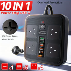 10 in 1 Powerboard with USB-C Surge Protector Extension Cord (1.8m) by Snagg An Extension Cable