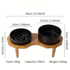 Slow Food Ceramic Cat & Dog Bowl with Elevated Wooden Stand by Snagg A Feeder