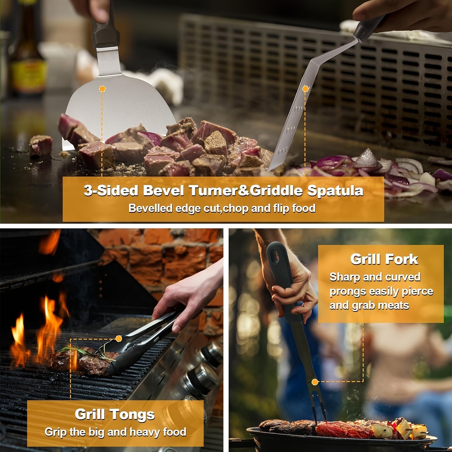 18 Piece Stainless Steel Flat Top Grill Accessories Set by Snagg A BBQ Tool Set