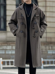Men’s Casual Long-Length Tweed Coat with Hood & Horn Buttons by Snagg A Coat