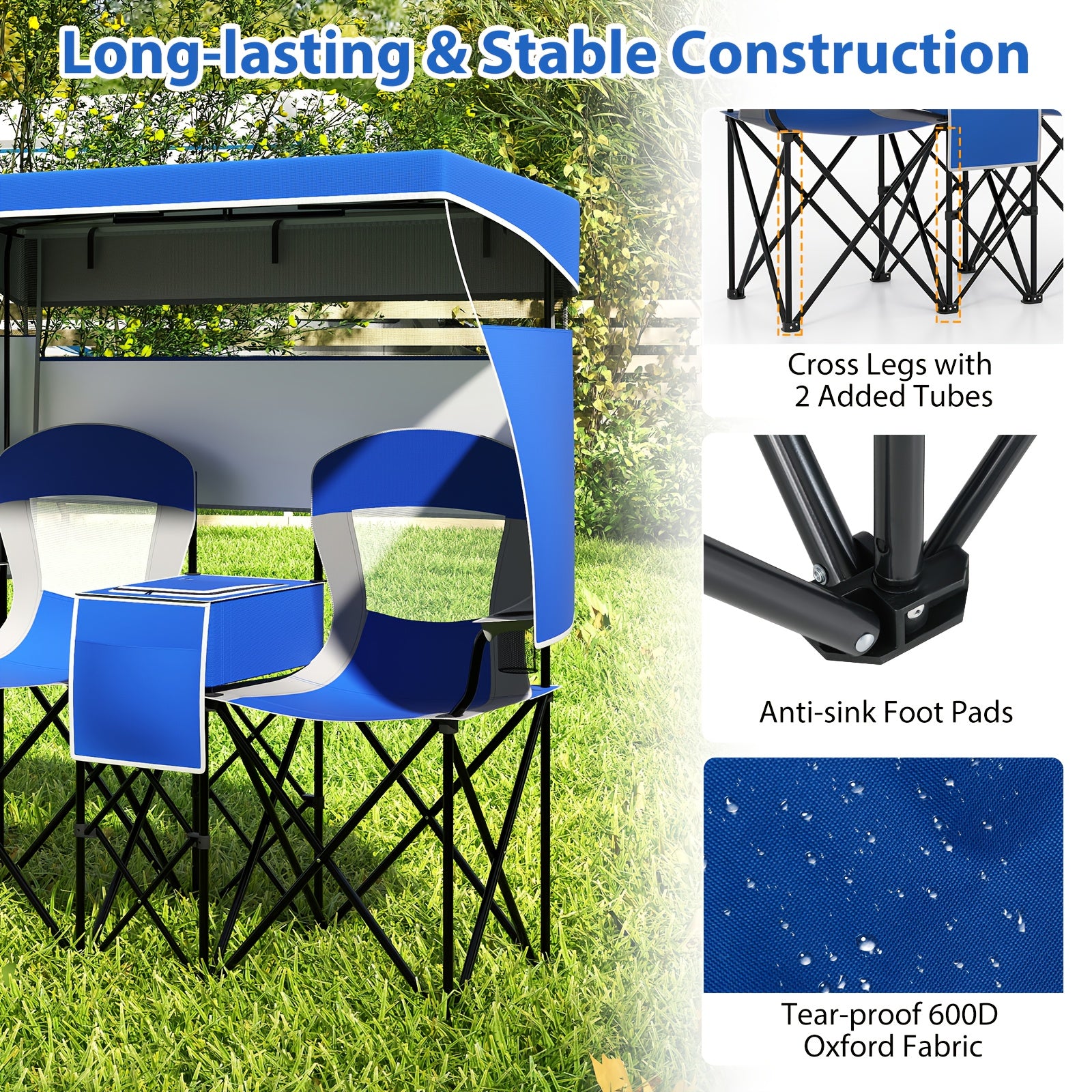 2 Person Folding Camping Chair with Adjustable Canopy by Snagg A Chair