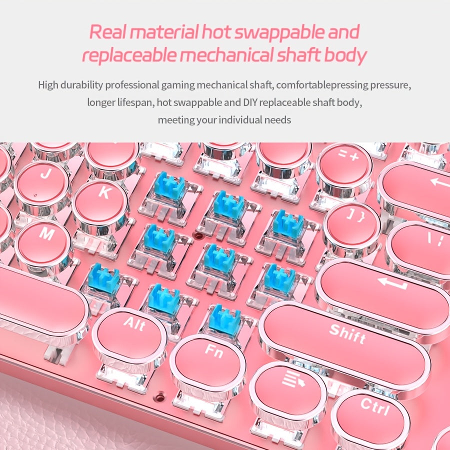 Pink Mechanical Keyboard – Retro Punk Keycaps with Blue Switches by Snagg A Keyboard