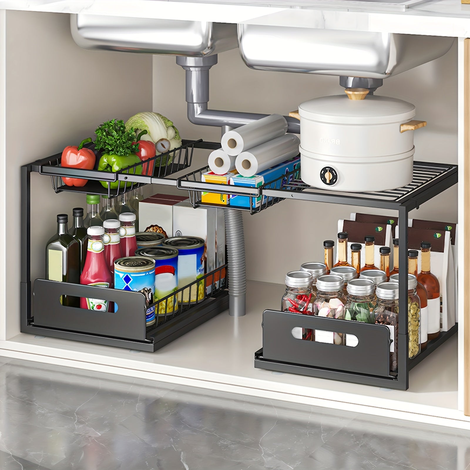 2-Tier Extendable Under Sink Organizer by Snagg A Rack