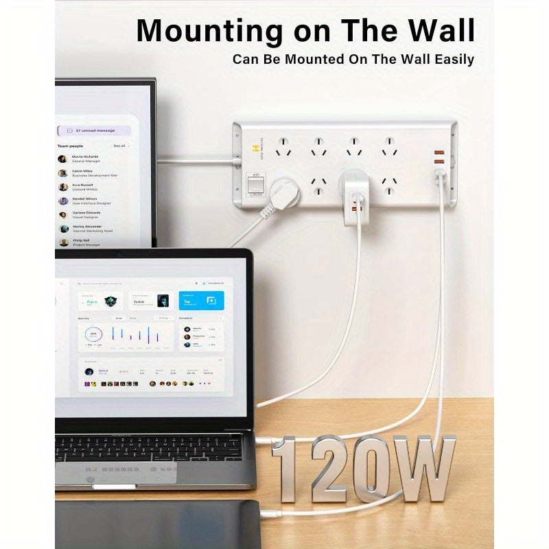 120W Powerboard with 8 Outlets & USB | Fast Charging Surge Protector (1.8m) by Snagg An Extension Cable