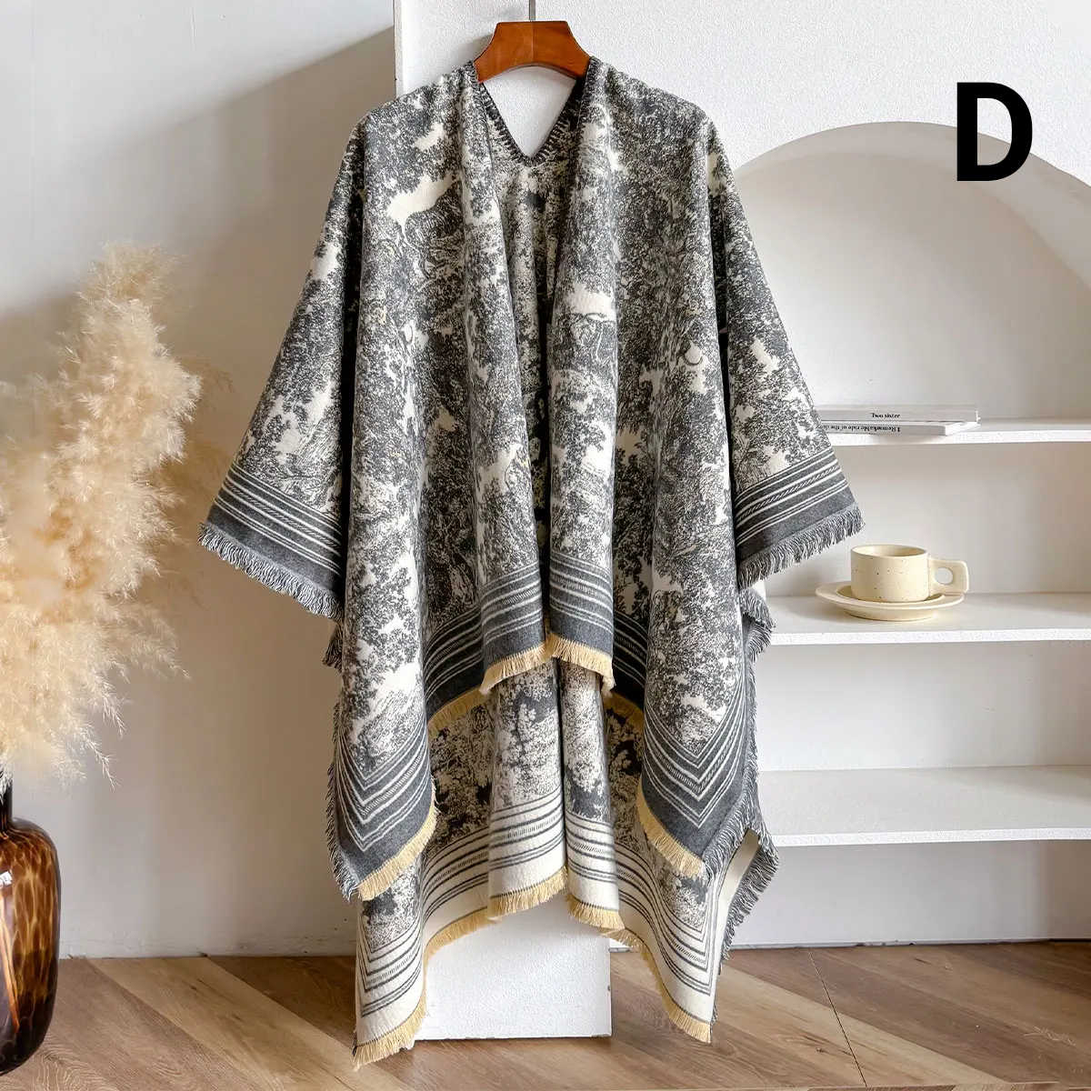 Luxury Double Sided Animal Print Poncho For Women - D - Gray - Others In Fashion