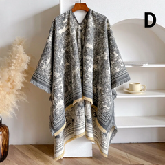 Luxury Double Sided Animal Print Poncho For Women - D - Gray - Others In Fashion