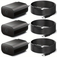25W USB-C Super Fast Charger - 3 Pack With Fast Charging Cable