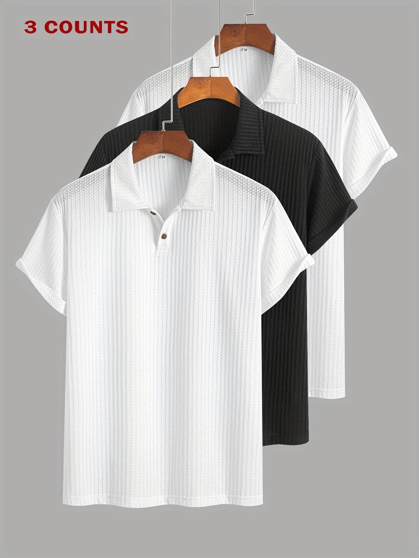 3-Pack Men’s Summer Jacquard Knit Polo Shirts – Sporty Casual Style - SnaggIt