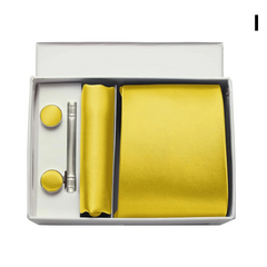 Men’s Silk Tie Gift Set — 8cm Necktie with Matching Handkerchief & Cufflinks (Formal Business Set) - I - Others