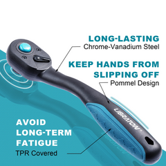 1/4” Ratchet Handle – Quick-Release, Teardrop Head, Reversible, Comfort Grip