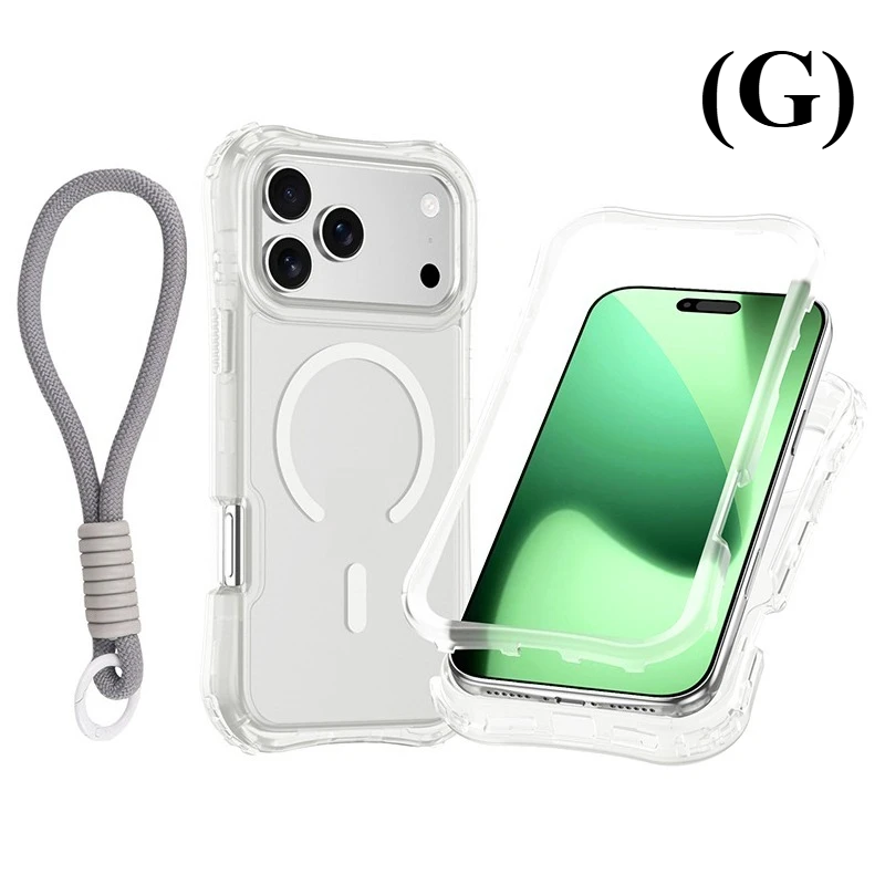 Shockproof Armor 3 in 1 Magnetic Case with Wrist Strap – for iPhone 16 Series - G - White / Plus - Phone Cases & Covers