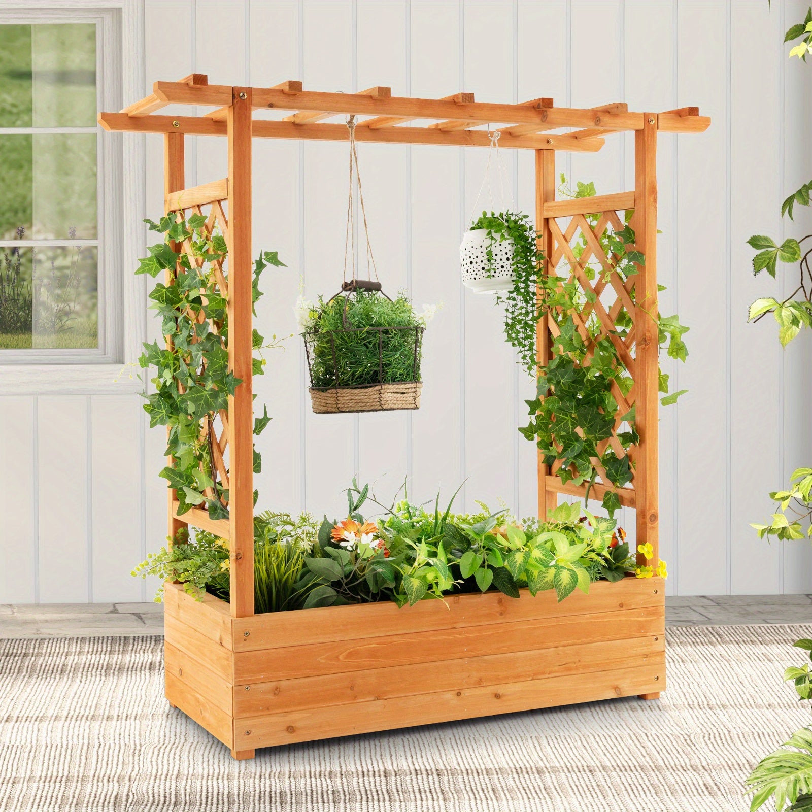 Large Wooden Raised Planter Box with Trellis by Snagg A Garden Bed