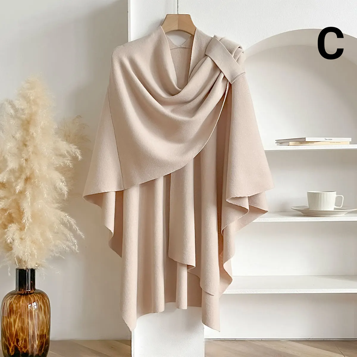 Women’s Double Sided Winter Poncho - C - Beige - Others In Fashion
