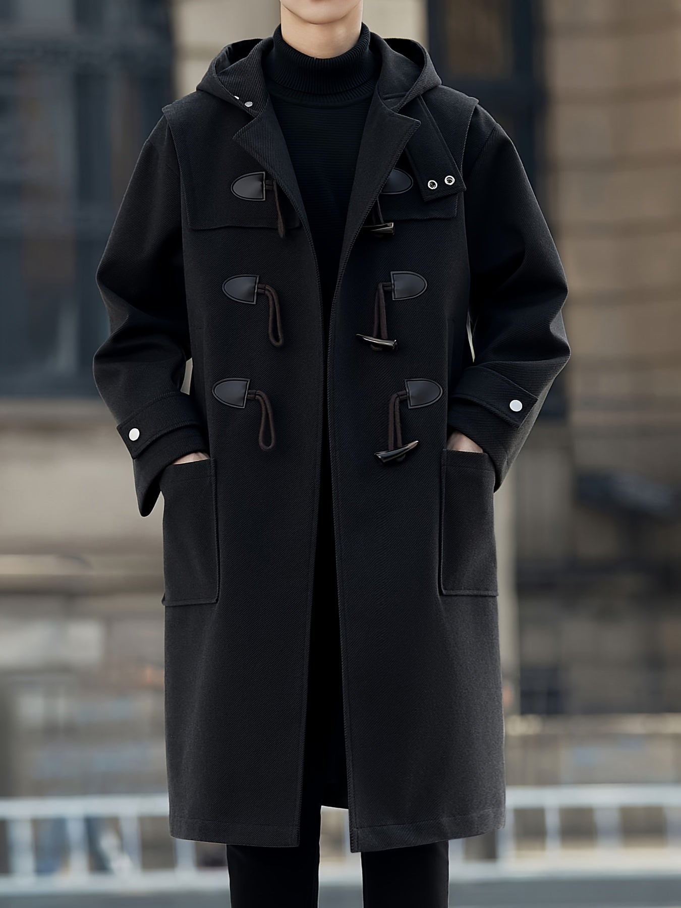 Men’s Casual Long-Length Tweed Coat with Hood & Horn Buttons by Snagg A Coat