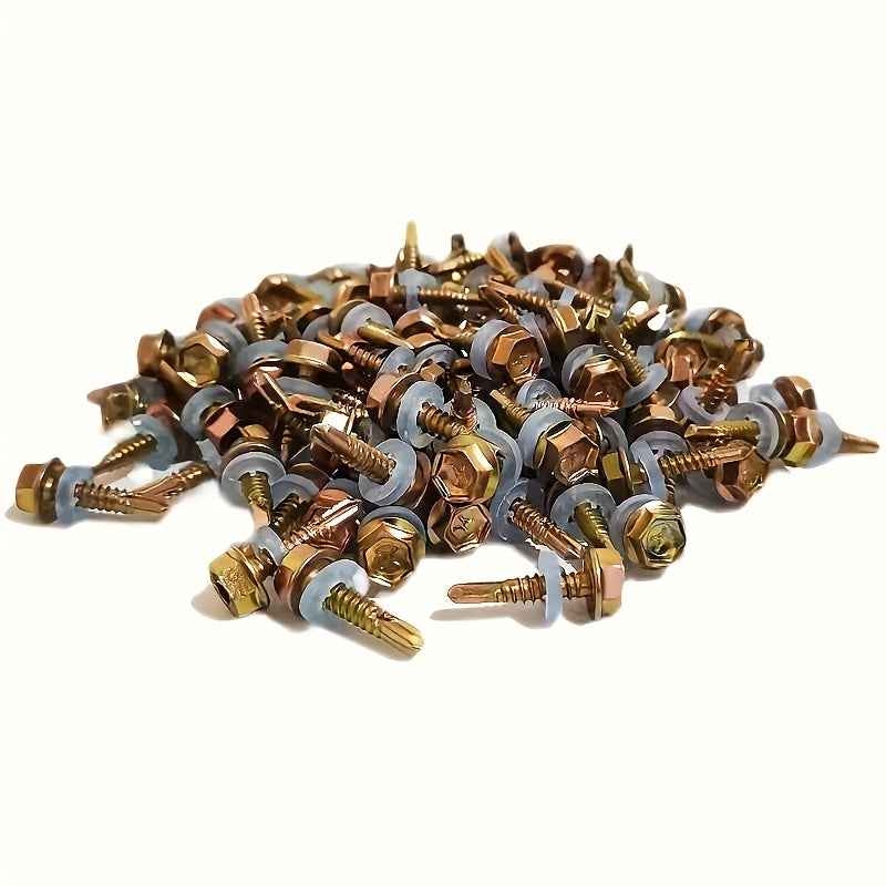 500 Pcs Hex Head Self Tapping Screw Set — Galvanized Drill-Tail Screws with Washers for Metal Wood & Plastic - 500pcs