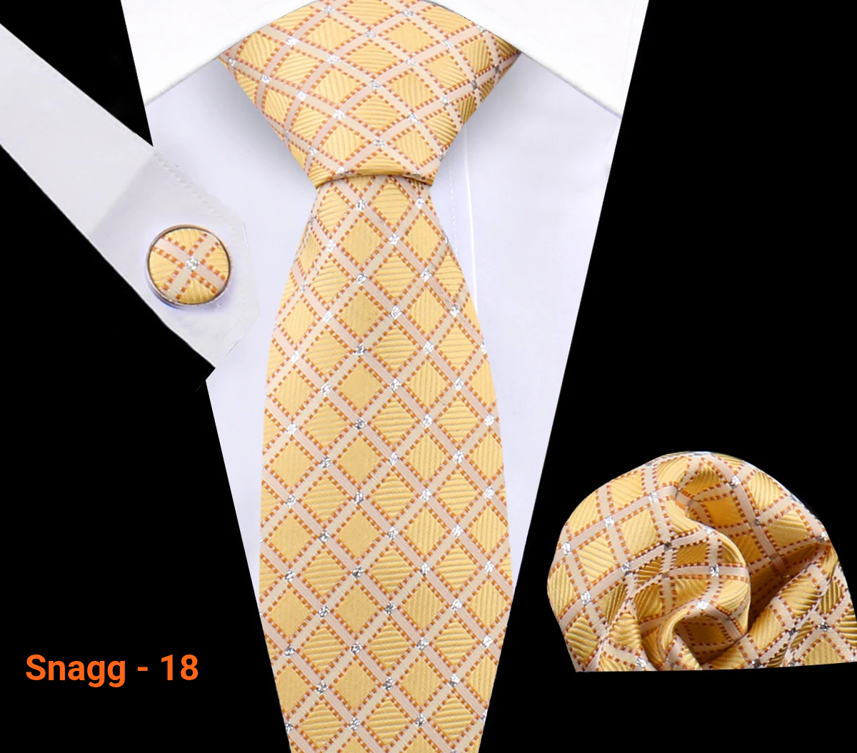 Classic Plaid Tie Set for Men - Necktie with Matching Pocket Square & Cufflinks - Snagg - 18 - Others In Fashion