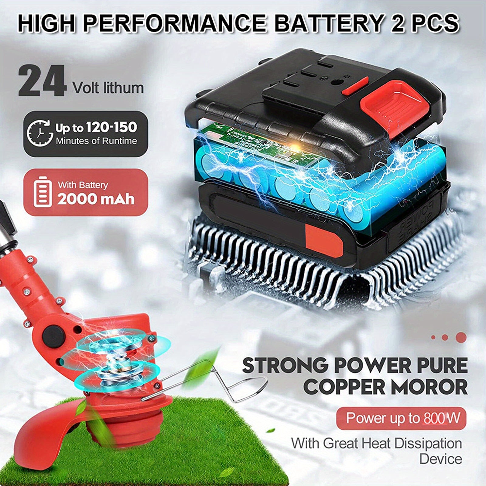 800W 24V Cordless Grass Trimmer & Brush Cutter