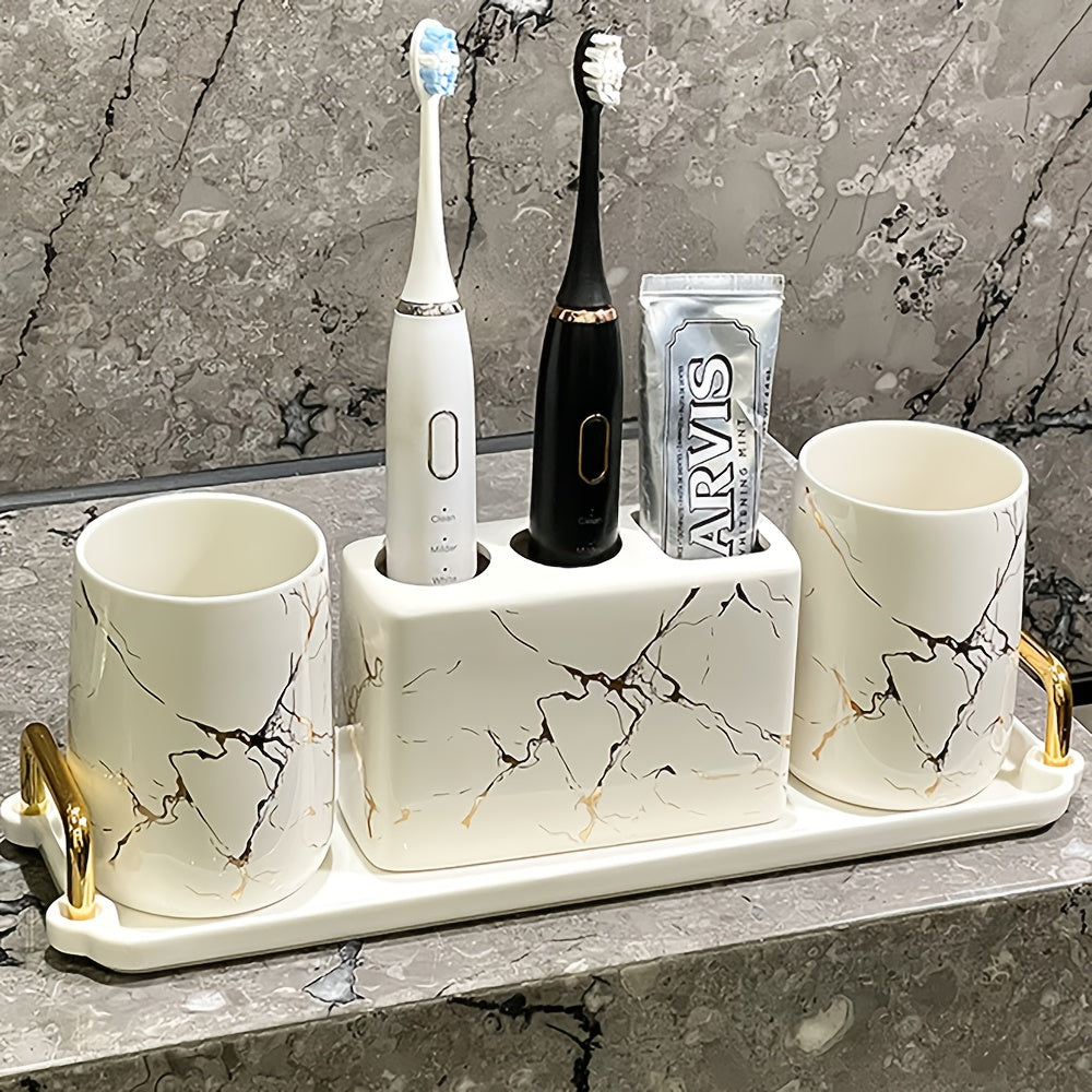 3 Piece Ceramic Marble Bathroom Accessory Set by Snagg A Bathroom Set