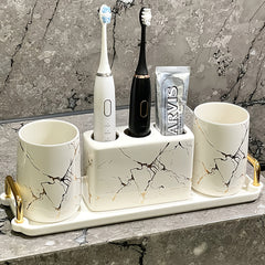 3 Piece Ceramic Marble Bathroom Accessory Set by Snagg A Bathroom Set