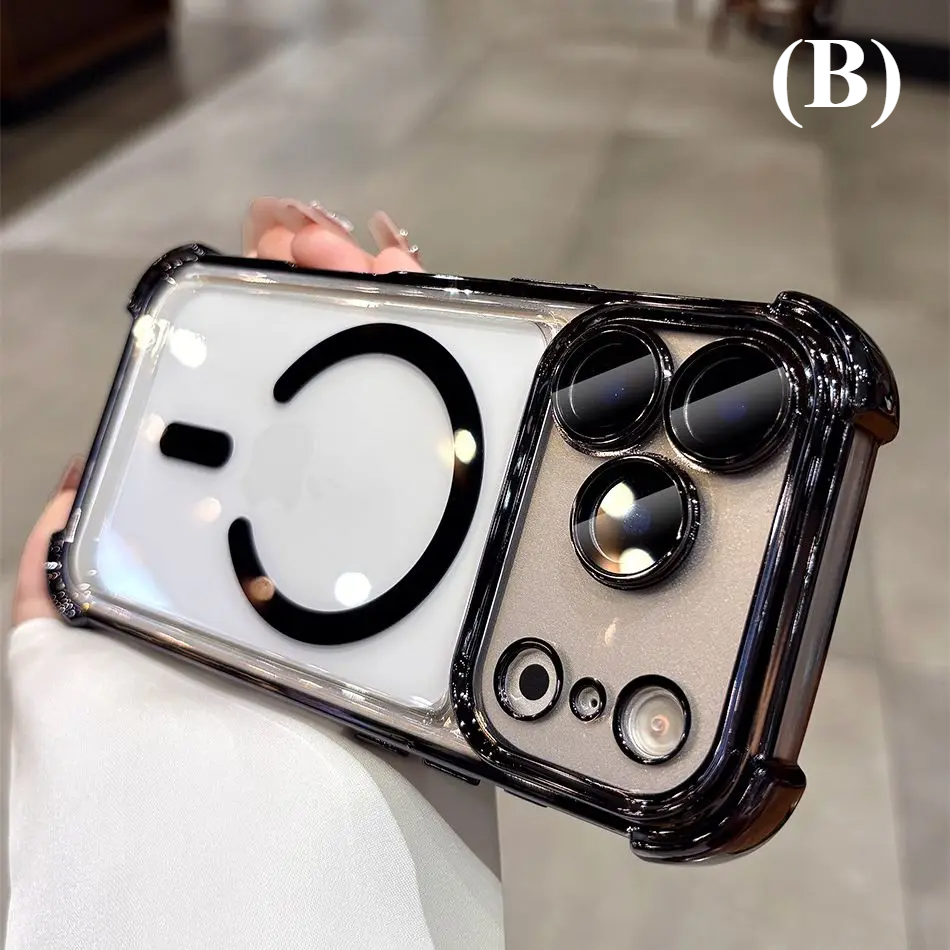 Transparent Airbag Magsafe Shockproof Case for iPhone 15 Series - B - Black / Pro Max - Phone Cases & Covers