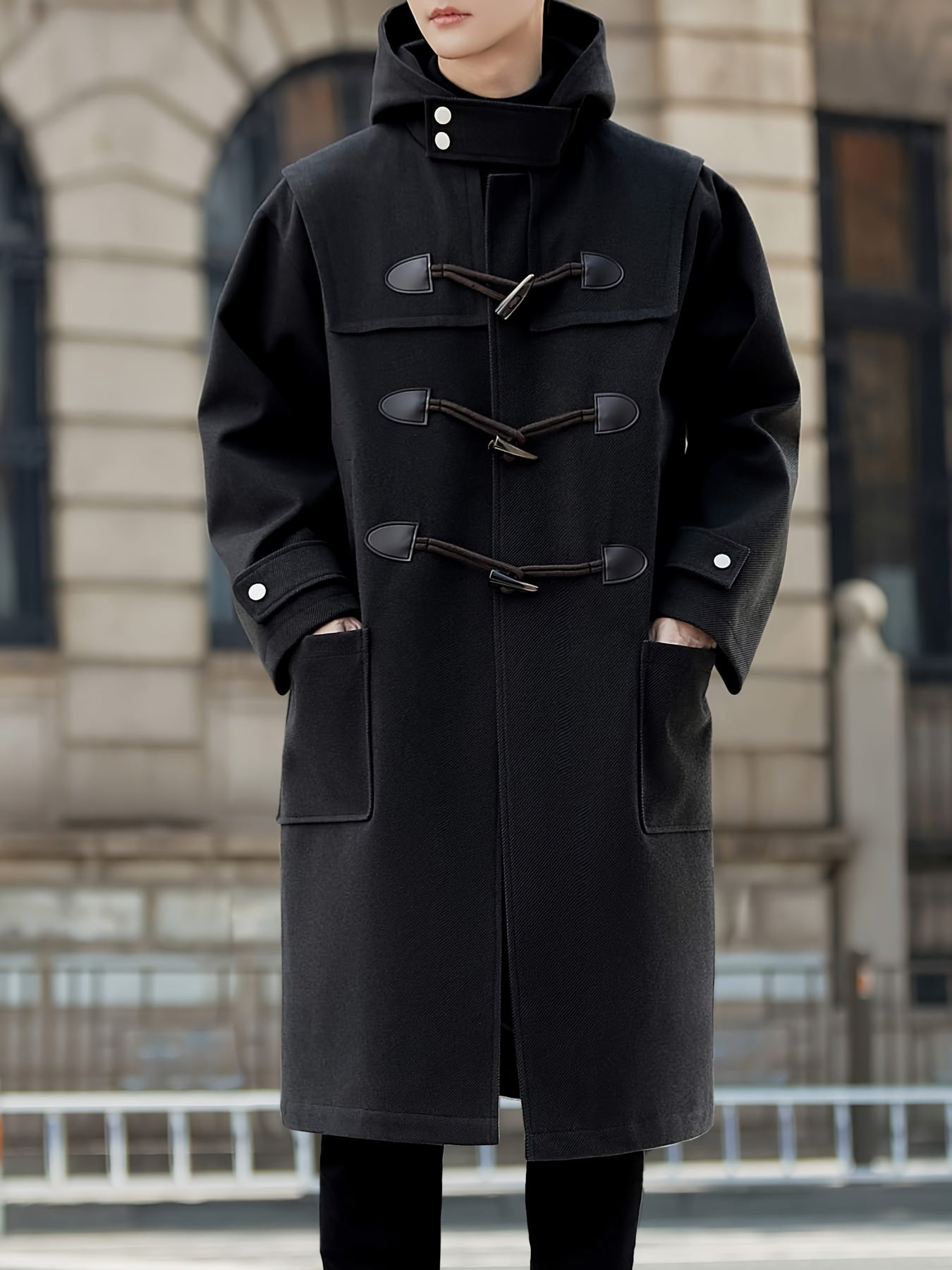 Men’s Casual Long-Length Tweed Coat with Hood & Horn Buttons by Snagg A Coat