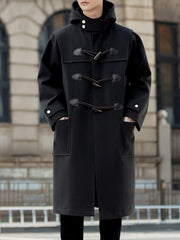 Men’s Casual Long-Length Tweed Coat with Hood & Horn Buttons by Snagg A Coat