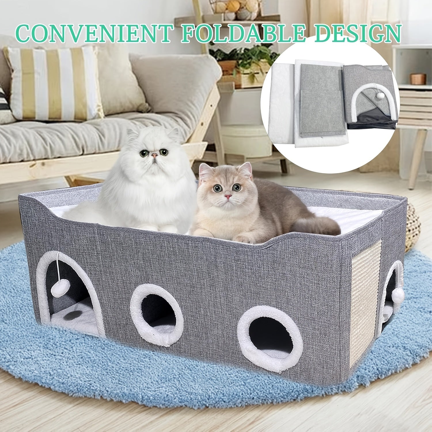 Large Collapsible Cat House with Dual Caves & Play Ball by Snagg A Cave